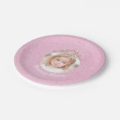 ピンクかわいい誕生日フォトプリンセスティアラシンプル ペーパープレート (アングル)