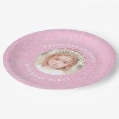 ピンクかわいい誕生日フォトプリンセスティアラシンプル ペーパープレート (アングル)