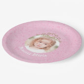 ピンクかわいい誕生日フォトプリンセスティアラシンプル ペーパープレート (アングル)