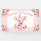 ピンクかわいい豚のファームガール1st誕生日パーティーバナー 横断幕 (横)