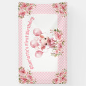 ピンクかわいい豚のファームガール1st誕生日パーティーバナー 横断幕 (縦)