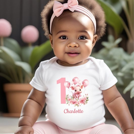 ピンクかわいい豚ガールファーム1st誕生日ベビーTシャツ ベビーTシャツ