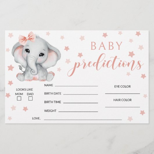 ピンクかわいい象の女の子の赤ちゃんシャワーの予測 便箋 (正面)