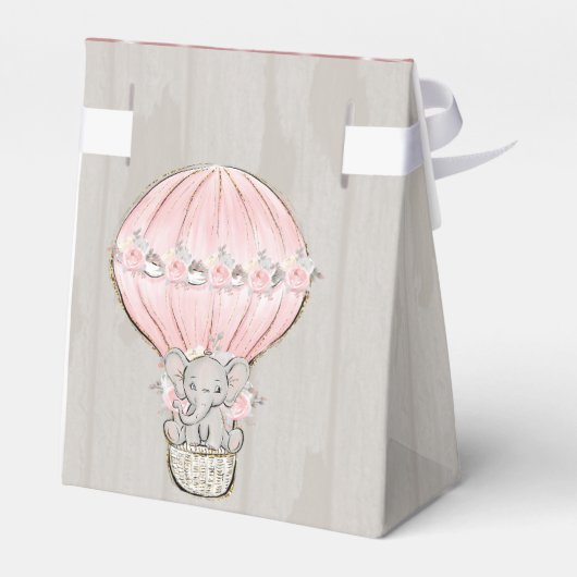 ピンクかわいい象ホットエアバルーンベビーシャワーFa フェイバーボックス (裏面サイド)