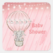 ピンクかわいい象ホットエアバルーン赤ちゃんシャワー スクエアシール (正面)