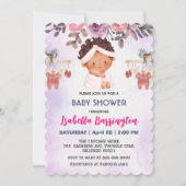 ピンクかわいい赤ちゃん女の子バラ花の子供の赤ちゃんシャワー 招待状 (正面)