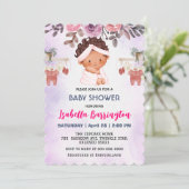 ピンクかわいい赤ちゃん女の子バラ花の子供の赤ちゃんシャワー 招待状 (スタンド正面)