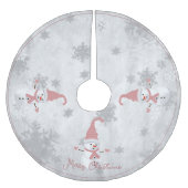 ピンクかわいい雪だるまツリースカート ブラッシュドポリエステルツリースカート (正面)