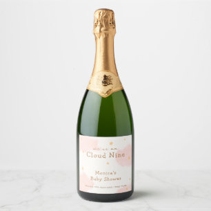 ピンクかわいい雲9女の子ベビーシャワー スパークリングワインラベル