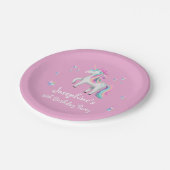 ピンクかわいい魔法のユニコーンキッズ誕生日 ペーパープレート (アングル)