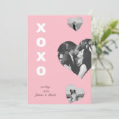 ピンクかわいい3枚の写真ハートバレンタインデーxoxo カード (スタンド正面)