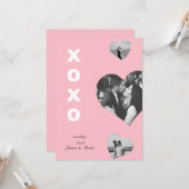 ピンクかわいい3枚の写真ハートバレンタインデーxoxo カード (正面/裏面インサイチュ)