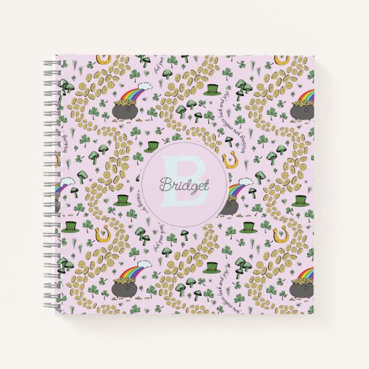 ピンクかわいいn'曲率St patricks dayシャムロック名 ノートブック (正面)