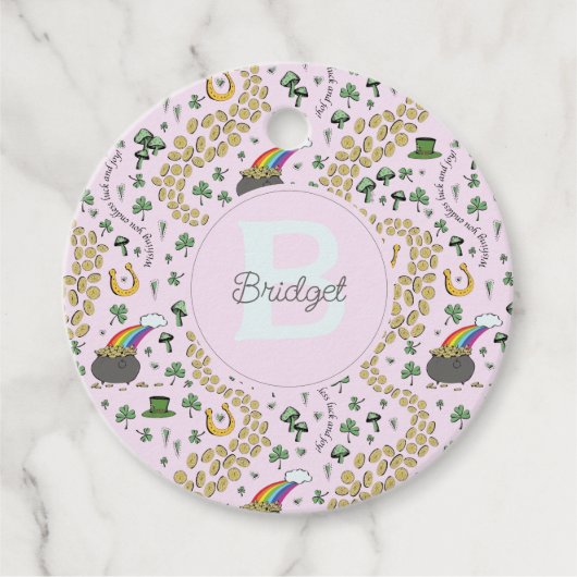 ピンクかわいいn'曲線シャムロックガールネームSt patricks フェイバータグ (正面)