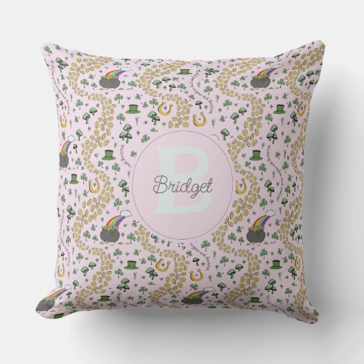 ピンクかわいいn'曲線シャムロックベビー名St patricks クッション (正面)