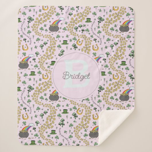ピンクかわいいn'曲線シャムロックベビー名St patricks シェルパブランケット (正面)