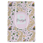 ピンクかわいいn'曲線シャムロックベビー名St patricks ミディアムペーパーバッグ (裏面)