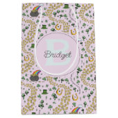 ピンクかわいいn'曲線シャムロックベビー名St patricks ミディアムペーパーバッグ (正面)