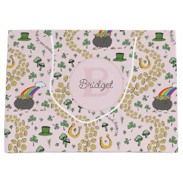 ピンクかわいいn'曲線シャムロックベビー名St patricks ラージペーパーバッグ