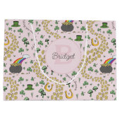 ピンクかわいいn'曲線シャムロックベビー名St patricks ラージペーパーバッグ (裏面)