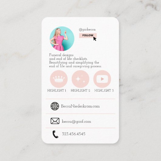 ピンクかわいいQRコードフォト名刺 名刺 (裏面)