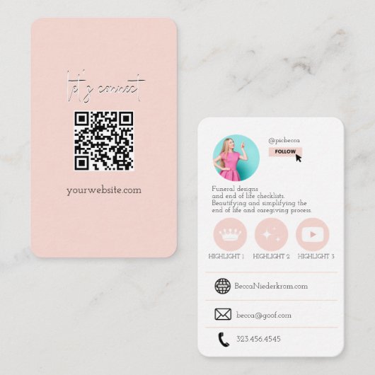 ピンクかわいいQRコードフォト名刺 名刺 (正面/裏面)