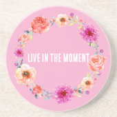 ピンクかわいらしがかったオレンジ色の黄色の花 コースター (正面)