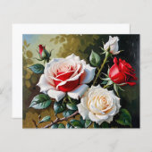 ピンクかわいらしがかった白いバラの油絵 (正面/裏面)