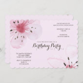ピンクかわいらしさくらんぼの花の誕生パーティー 招待状 (正面/裏面)