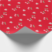 ピンクかわいらしさくらんぼイチゴ果実模様レッド ラッピングペーパー (角)