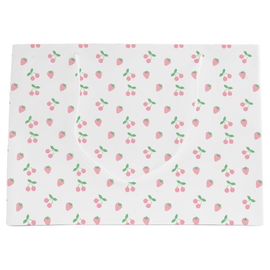 ピンクかわいらしさくらんぼイチゴ美意識パターン ラージペーパーバッグ (正面)