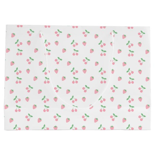 ピンクかわいらしさくらんぼイチゴ美意識パターン ラージペーパーバッグ (裏面)