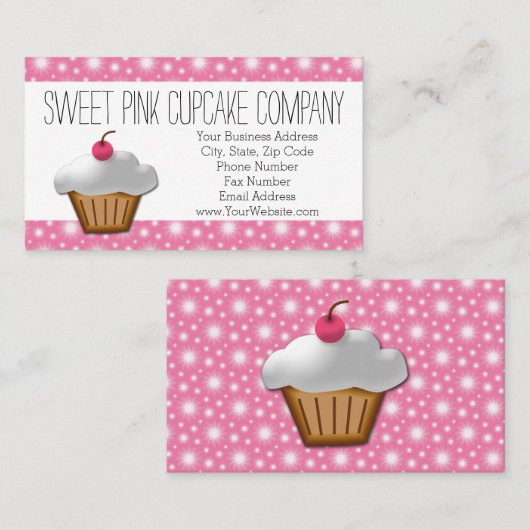 ピンクかわいらしさくらんぼカップケーキベーカリー 名刺 (正面/裏面)