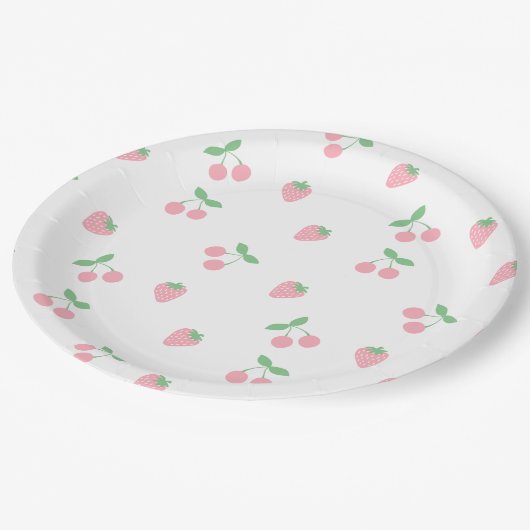 ピンクかわいらしさくらんぼストロベリーフルーツ春 ペーパープレート (アングル)