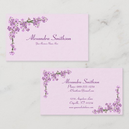 ピンクかわいらしさくらんぼ花咲き名刺 名刺 (正面/裏面)