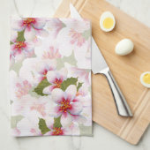 ピンクかわいらしさくらんぼ花水彩 キッチンタオル (四つ折り)
