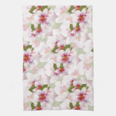 ピンクかわいらしさくらんぼ花水彩 キッチンタオル (縦)