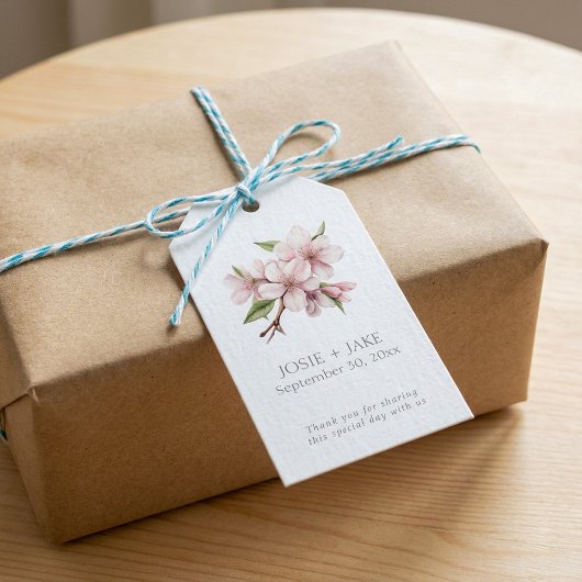 ピンクかわいらしさくらんぼ花結婚式の引き出物 ギフトタグ