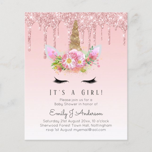 ピンクかわいらしで女の子 – Unicorn Baby Shower (正面)