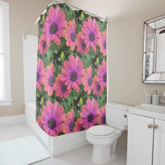 ピンクかわいらしとオレンジのデイジー シャワーカーテン (インサイチュ)