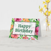 ピンクかわいらしとオレンジの熱帯花 カード (黄色い花)