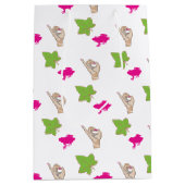 ピンクかわいらしとグリーンのお祝い ミディアムペーパーバッグ (正面)