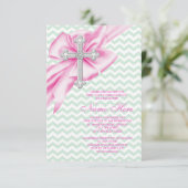 ピンクかわいらしとグリーンのシェブロン第1聖餐式 招待状 (スタンド正面)