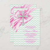 ピンクかわいらしとグリーンのシェブロン第1聖餐式 招待状 (正面/裏面)