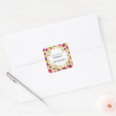 ピンクかわいらしとグリーンのフローラの書籍名シール スクエアシール (封筒)