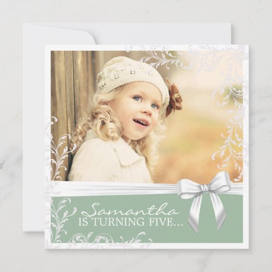 ピンクかわいらしとグリーンの誕生日パーティーの招待 招待状 (正面)