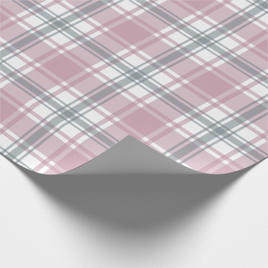ピンクかわいらしとグレーの格子模様のギフトラップ ラッピングペーパー (角)