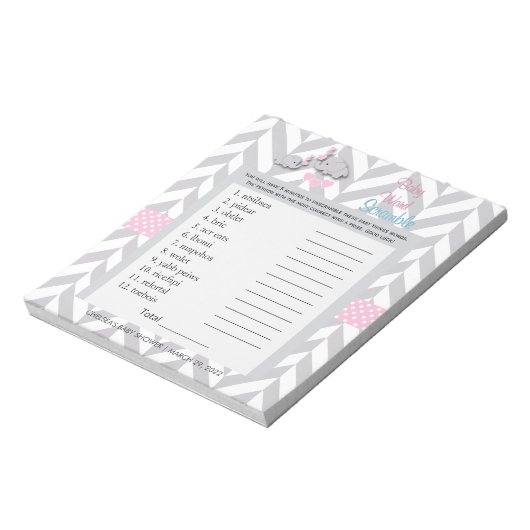 ピンクかわいらしとグレーの象の赤ちゃんシャワーのスクランブル ノートパッド (回転)