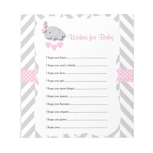 ピンクかわいらしとグレーの象ベビーの願い ノートパッド (正面)