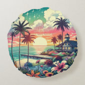 ピンクかわいらしとターコイズ沿岸 ラウンドクッション (裏面)